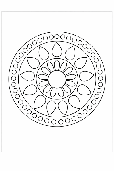 Symmetrische Mandala-Illustration in Schwarz-Weiß
