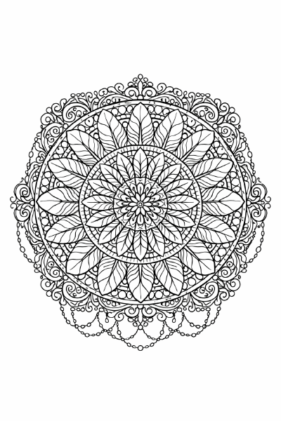 Symmetrisches Mandala mit Federmuster