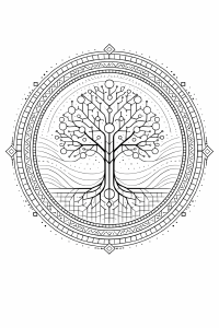 Geometrischer Baum in Mandala-Rahmen