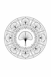 Ginkgoblatt Mandala in Schwarz-Weiß