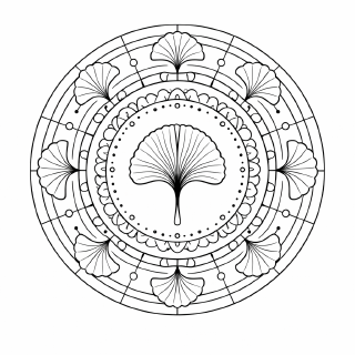 Ginkgoblatt Mandala in Schwarz-Weiß