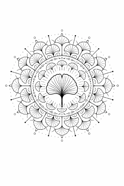 Symmetrische Mandala mit Ginkgo-Blatt (1)