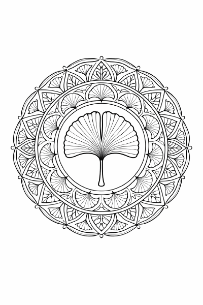 Symmetrische Mandala mit Ginkgo-Blatt