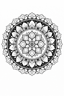 Symmetrisches florales Mandala in Schwarz und Weiß