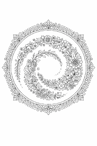 Blumenkranz Jahreszeiten-Mandalablume in Schwarz-Weiß