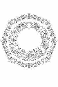 Blumenkranz Symmetrische Blumenmandala in Schwarz-Weiß