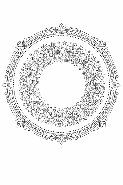 Blumenkranz Symmetrisches florales Mandala mit Ranken