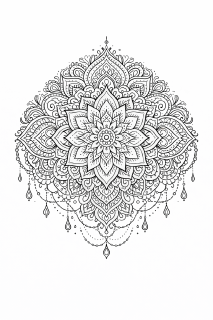 Boho Mandala im Henna-Stil in Schwarz-Weiß