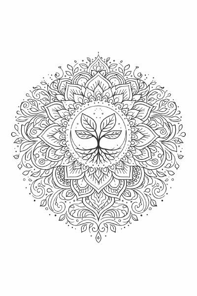 Boho Symmetrische Mandala mit Naturmotiven