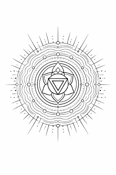 Boho Symmetrische Mandala mit Chakra-Symbol