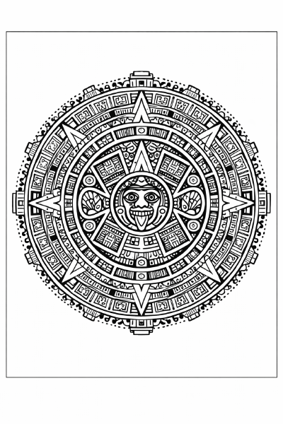 Ethno Azteken-Maya Mandala in Schwarzweiß