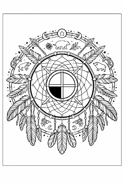 Ethno Mandala mit indianischen Symbolen