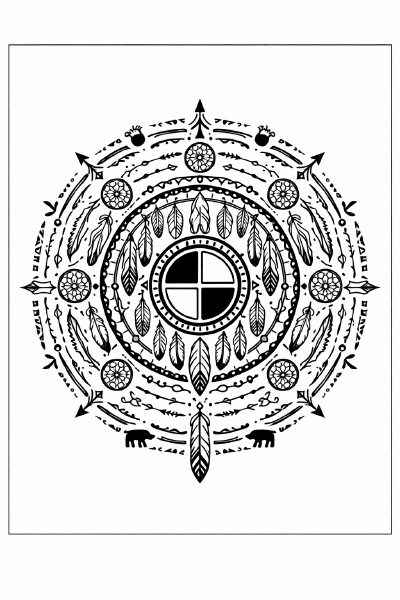 Ethno Medizinrad mit Federn und Pfeilen