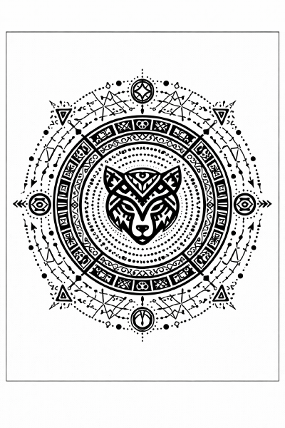 Ethno Schamanisches Mandala mit Bärenkopf