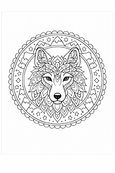 Mandala Wolf im Symmetrie-Design