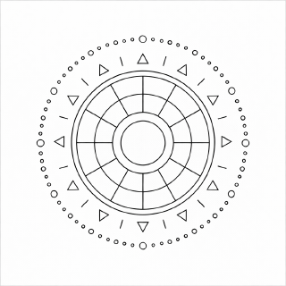 Symmetrische Mandala-Geometrie in Schwarz-Weiß