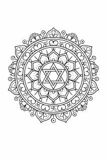 Herzchakra Mandala in schwarz-weiß