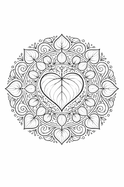 Symmetrische Mandala mit Herzblattmotiv