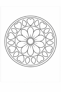 Symmetrische Mandala-Blume mit Herzen