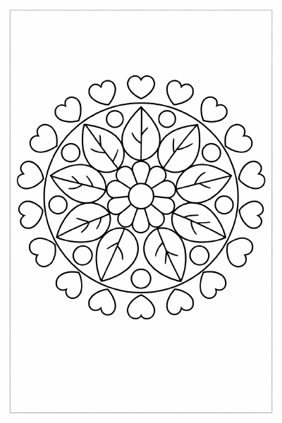 Symmetrisches Mandala mit Herzmotiven