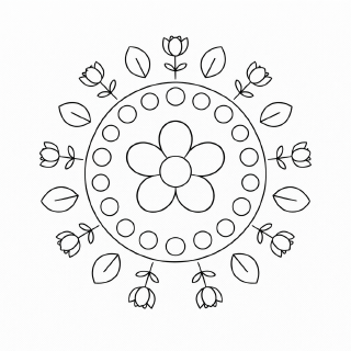 Kindermandala Frühlingsmandala in Schwarz-Weiß