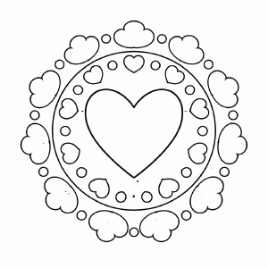 Kindermandala Herzmandala mit Wolkenrahmen
