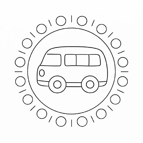 Kindermandala Kreisförmige Mandala mit Bus
