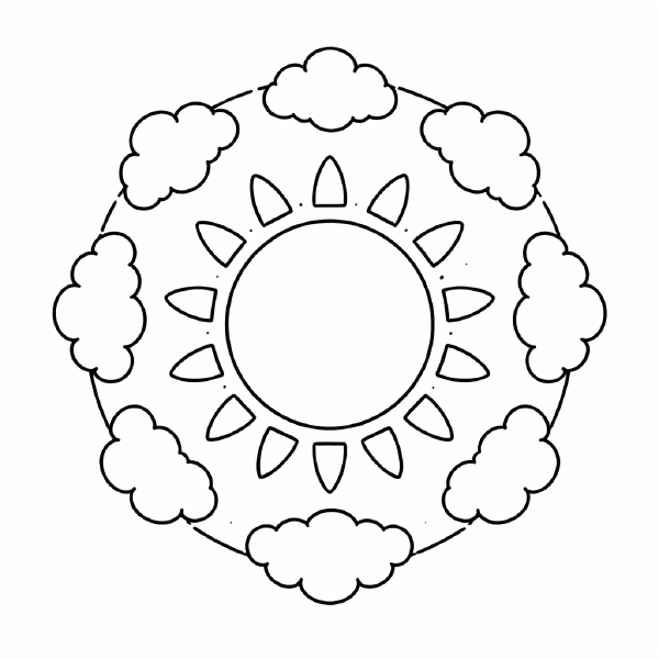 Kindermandala Symmetrische Mandala mit einer Sonne