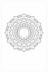 Symmetrische Mandala-Linienkunst in Schwarz-Weiß