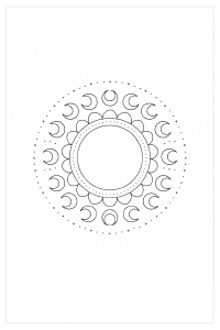 Mondmandala in minimalist Schwarz-Weiß