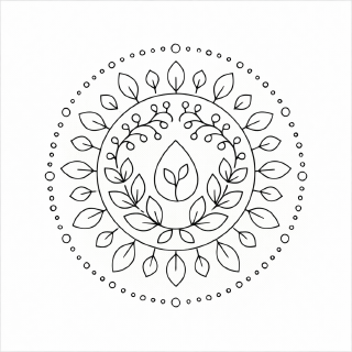 Botanischer Mandala in Schwarz-Weiß