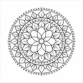 Botanisches Mandala in Schwarzweiß