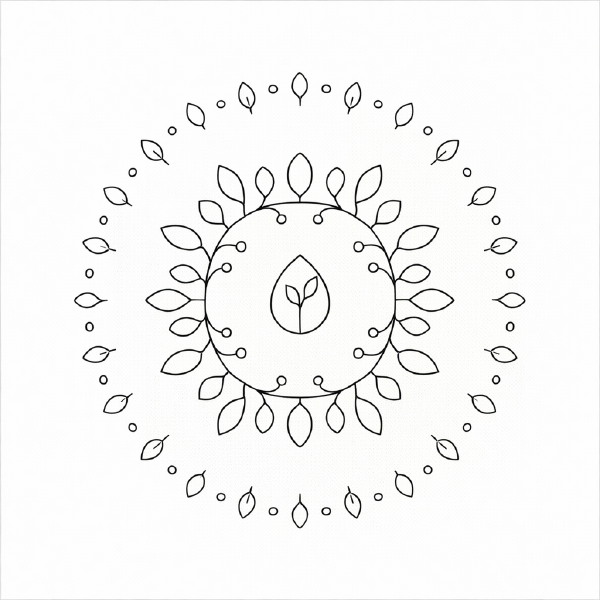Symmetrisches botanisches Mandala in Schwarz-Weiß