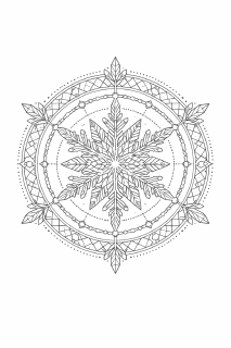 Geometrisches Schneeflocken-Mandala in Schwarz-Weiß