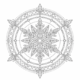 Geometrisches Schneeflocken-Mandala in Schwarz-Weiß