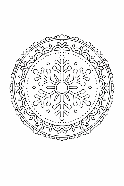 Schneeflocken Mandala in Schwarz-Weiß
