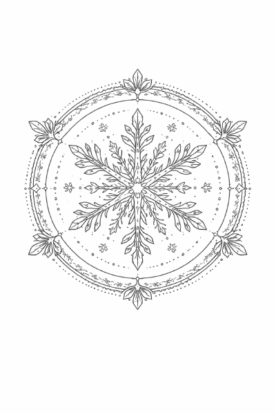 Schneeflocken-Mandala mit Beeren und Blättern