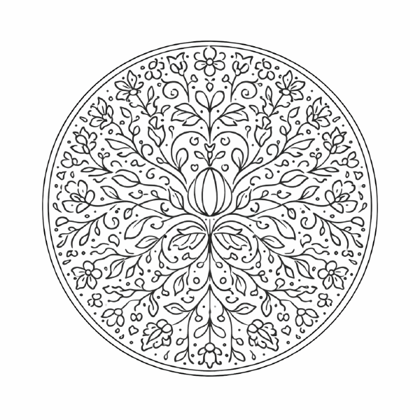 Schule Blume und Pflanzen-Mandala in Schwarzweiß