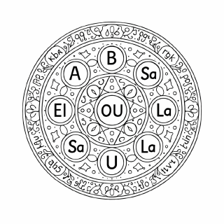 Schule Mandala mit Buchstaben und Silben