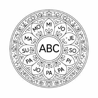 Schule Symmetrische Mandala mit ABC und Silben