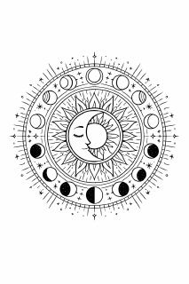 Boho Sonnen- und Mondmandala mit Mondphasen