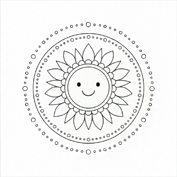 Harmonische Mandala-Sonne in Schwarz und Weiß