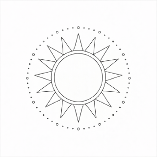 Schwarze Sonnenmandala auf weißem Hintergrund