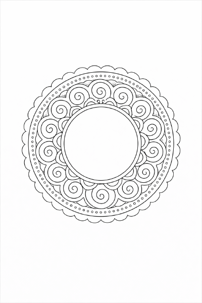 Symmetrisches Mandala mit Spiralen und Bögen