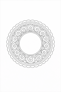 Symmetrisches Mandala mit Spiralen und Bögen