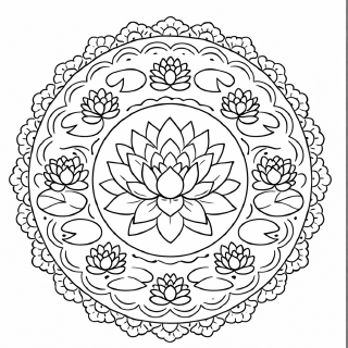 Eleganter Lotusgarten Mandala Ausmalbild