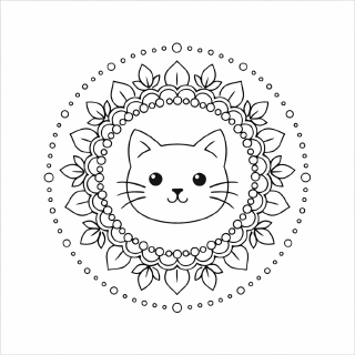 Katzenmandala in schwarz-weiß