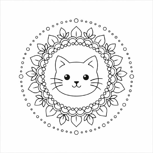 Katzenmandala in schwarz-weiß