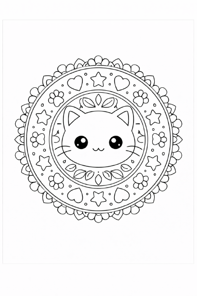 Kawaii-Mandala mit Katzenmotiv