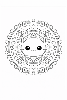 Kawaii-Mandala mit Katzenmotiv